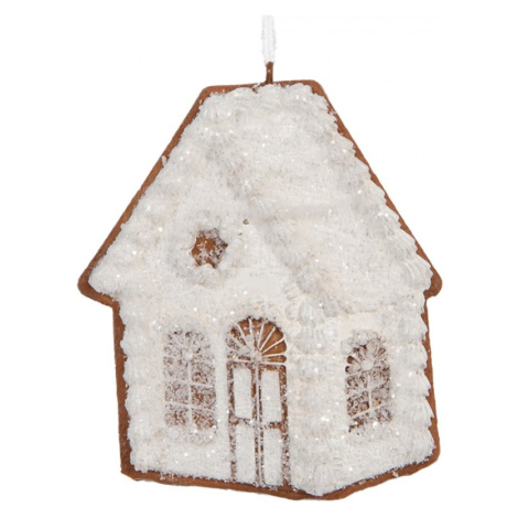 Závěsná vánoční ozdoba perníkový domeček s třpytivou polevou Bevroren VI – 9x1x10 cm Clayre & Eef