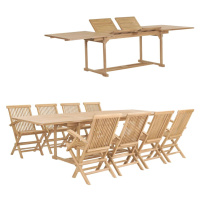 vidaXL 9dílný zahradní jídelní set 180–280 x 100 x 75 cm masivní teak