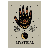 Ilustrace mystical poster with black hand, moon, eye, nataka, 30x40 cm