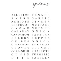 Ilustrace List of spices typography art, Blursbyai, 26.7 × 40 cm