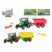 Kids Globe Farming traktor kov 25 cm na setrvačník s vlečkou na bat. se světlem a zvukem, mix dr