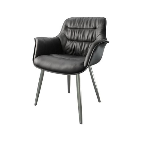 DELIFE Jídelní židle Kaira-Flex černá pravá kůže zaoblená podnož nerezové oceli