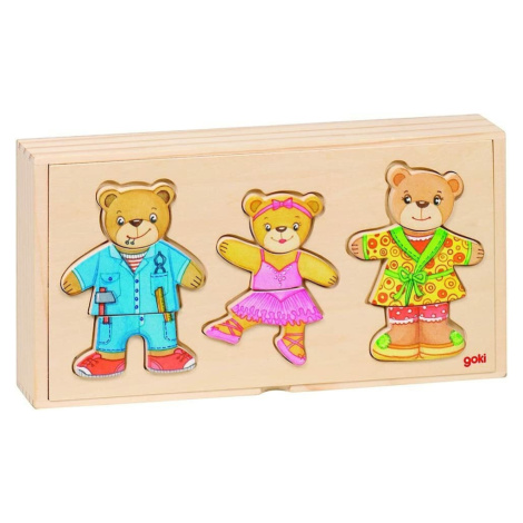 Kombinační dřevěné puzzle Obleč medvídků! Goki