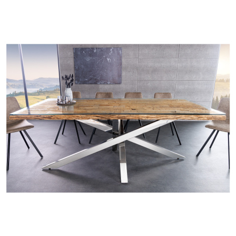 Estila Luxusní industriální obdélníkový jídelní stůl Barracuda z teakového hnědého dřeva s chrom
