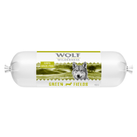 Výhodné balení Wolf of Wilderness Adult 24 x 400 g - Wurst - Green Fields - jehněčí