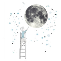 Samolepka na zeď - Měsíc a chlapec v modré barvě, velké samolepky