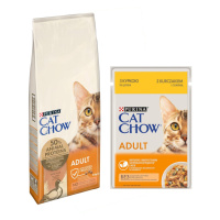 PURINA Cat Chow, 15 kg + 26 x 85 g Cat Chow kapsičky zdarma - Adult s kachním masem 15 kg + kuře