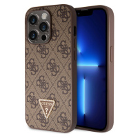 Guess PU 4G Strass Triangle Metal Logo kryt iPhone 15 Pro hnědý