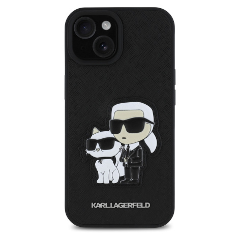 Zadní kryt Karl Lagerfeld PU Saffiano Karl and Choupette pro Apple iPhone 15, černá