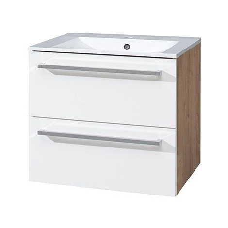 Bino koupelnová skříňka s keramickým umyvadlem 60 cm, spodní, bílá/dub, 2 zásuvky MEREO