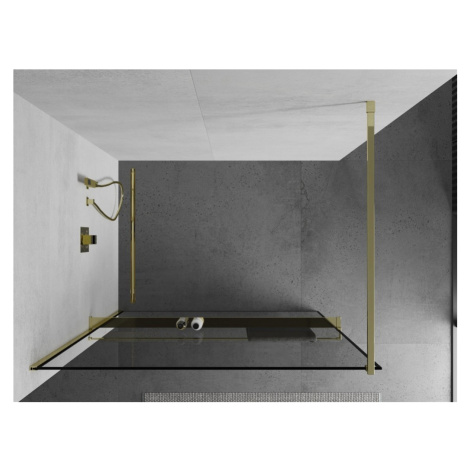 MEXEN/S KIOTO Sprchová zástěna WALK-IN s poličkou a držákem ručníků 90 x 200, transparent/černá 