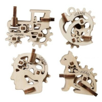 Ugears 3D dřevěné mechanické puzzle 4 mechanické přívěšky Charakterové symboly