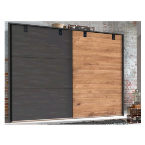 Šatní skříň s posuvnými dveřmi Detroit, 250 cm, prkenný dub/antracitová ocel Asko