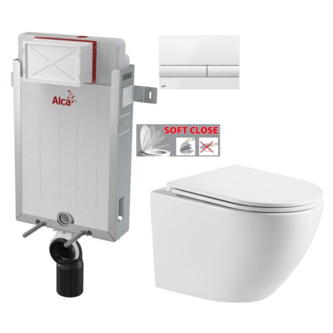ALCADRAIN Renovmodul předstěnový instalační systém s bílým tlačítkem M1710 + WC INVENA LIMNOS WI AKCE/SET/ALCA