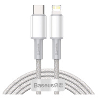 Kabel USB-C na Lightning Baseus s vysokou hustotou opletení, 20W, PD, 2m (bílý)