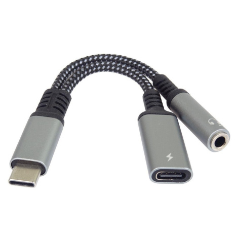 PremiumCord Redukce USB-C /3, 5mm jack s DAC chipem + USB-C pro nabíjení 13cm