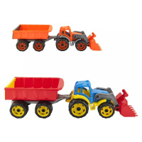 Traktor barevný bagr s vlekem a lžící na písek 2 barvy plast v síťce