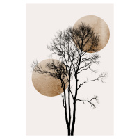 Ilustrace Sun and Moon hiding GOLD, Kubistika, (26.7 x 40 cm)