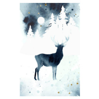 Ilustrace Vector silhouette of reindeer. Watercolor winter, GC402, 26.7 × 40 cm