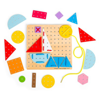 Bigjigs Toys Dřevěná šněrovací hra Geometrické tvary