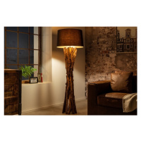 Estila Venkovská stojací lampa Missle z teakového dřeva v přírodní hnědé barvě s černým textilní