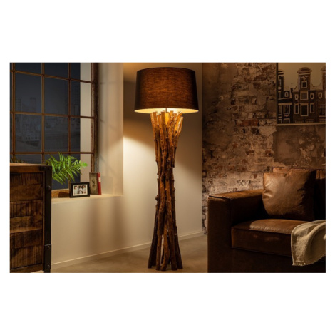 Estila Venkovská stojací lampa Missle z teakového dřeva v přírodní hnědé barvě s černým textilní