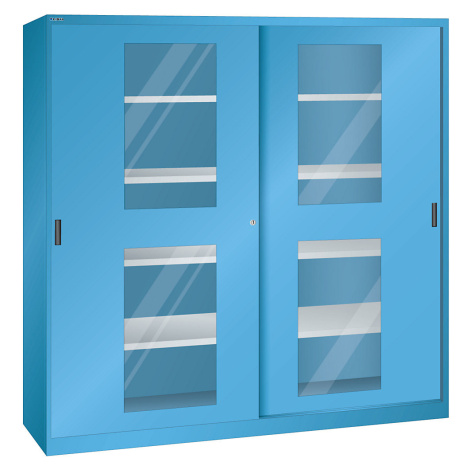LISTA Skříň s prosklenými posuvnými dveřmi, 8 polic, světlá modrá