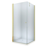 MEXEN/S Pretoria otevírací sprchový kout 80x70, sklo transparent, zlatá + vanička 852-080-070-50