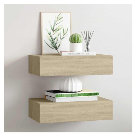 vidaXL Nástěnné police se zásuvkou 2 ks dub 40 x 23,5 x 10 cm MDF