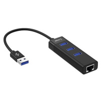 AlzaPower Core USB-A (M) na 3× USB-A (F) s LAN černá