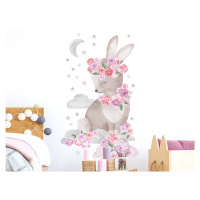Pastelowe Love Nálepka na zeď - zvířátka - králík s růžemi barva: růžová