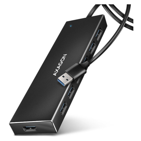 AXAGON HUE-F7A, 7x USB 3.2 Gen 1 ALU FLAT CHARGING hub, micro USB napájecí konektor, kabel USB-A