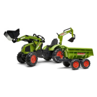 AKCE - FALK Šlapací traktor 1010W Claas Axos s nakladačem, rypadlem a vlečkou