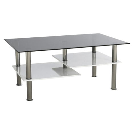 Konferenční stolek, ocel/černé sklo/bílá extra vysoký lesk HG, SVEN Tempo Kondela