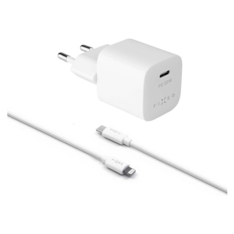 FIXED Mini set síťové nabíječky s USB-C výstupem a USB-C/Lightning kabelu, podpora PD, 1.2 metr,