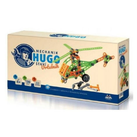 Stavebnice HUGO Vrtulník s nářadím 130ks plast v krabici 31x16x7cm Teddies