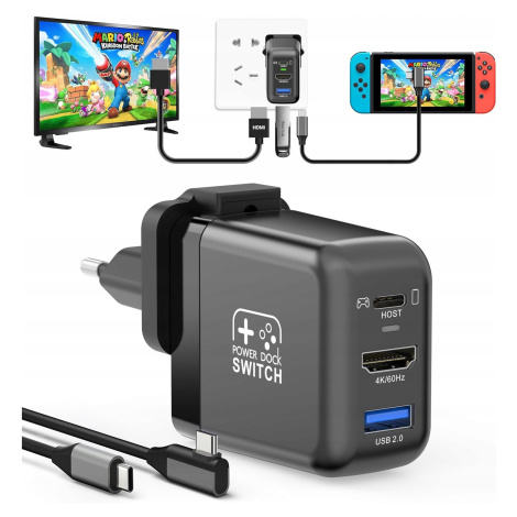 Nabíječka Napájecí Adaptér s portem Hdmi/usb 2.0/Typ-C Pro Nintendo Switch