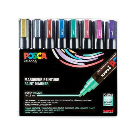 Uni Paint Posca PC-5M, sada 8 ks, metalické, 1,8–2,5 mm