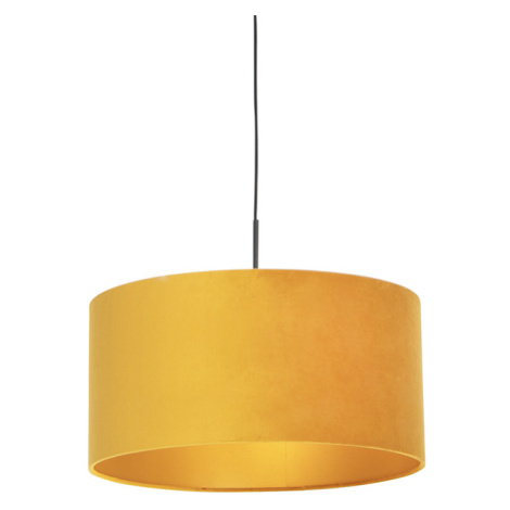 Černá závěsná lampa s velurovým odstínem žlutá se zlatem 50 cm - Combi QAZQA