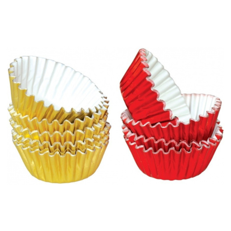 Hliníkové cukrářské MINI  košíčky 2,5 x 1,7cm - zlatý / červený - 50ks