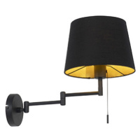 Nástěnná lampa černá s černým stínidlem a nastavitelným ramenem - Ladas
