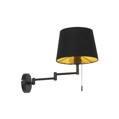 Nástěnná lampa černá s černým stínidlem a nastavitelným ramenem - Ladas QAZQA