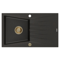 MEXEN/S Cesar granitový dřez 1 s odkapávačem 775x470 mm, černá/zlatá metalik, syfon chrom 651477