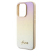 Guess PU Leather Iridescent Metal Script kryt iPhone 15 Pro zlatý