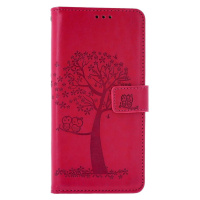 TopQ Pouzdro Xiaomi Redmi Note 13 knížkové Tmavě růžový strom sovičky 130633