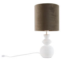 Designová stolní lampa bílá ssametovým stínítkem taupe se zlatem 25 cm - Alisia