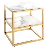 LuxD Designový odkládací stolek Latrisha 45 cm bílo-zlatý - vzor mramor