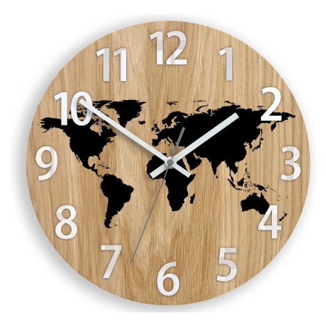 ModernClock Dřevěné nástěnné hodiny Mapa Wood 33 cm hnědé/černé