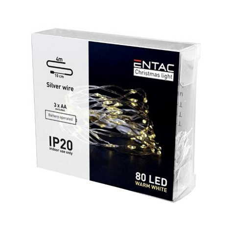 Entac Nano LED vánoční řetěz 4m, vnitřní, teplé světlo, 80 LED, na baterie AA