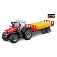 Bburago 10cm Farm tractor Messey Ferguson 8740S s přívěsem na balíky